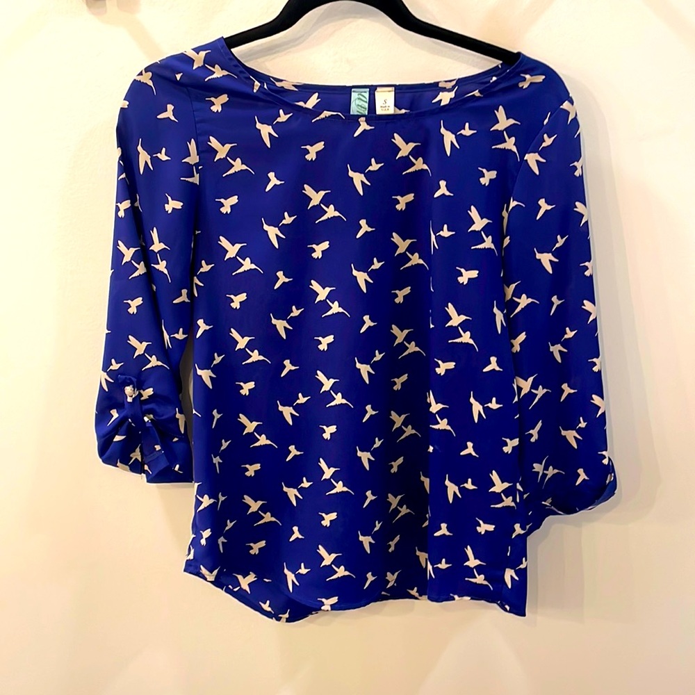 Anthropologie Blue Silk Top, Small